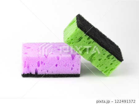 Two cleaning sponges, showcasing different textures and uses 122491372