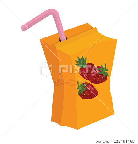 Juice box made of crumpled paper with a straw. The concept of caring for the environment, recycling waste. Vector illustration in cartoon style isolated on white background. 122491469