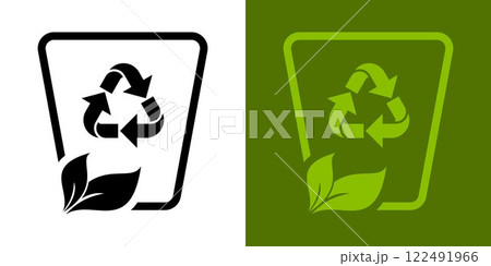 Recycling icon with arrow triangle symbol and leaves symbolising environmental awareness, recycling and environmental conservation 122491966