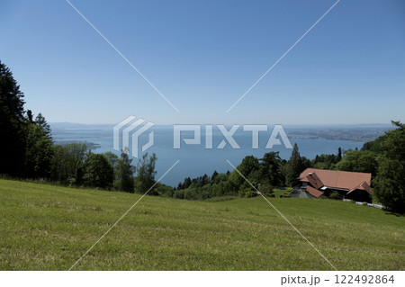 Panoramic view from Pfander mountain to lake Bodensee, Vorarlberg, Austria 122492864