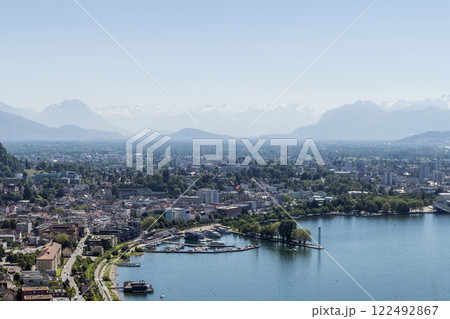 Panoramic view from Pfander mountain to lake Bodensee, Vorarlberg, Austria Panoramic view from Pfander mountain to lake Bodensee, Vorarlberg, Austria 122492867