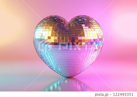 disco ball in the shape of a voluminous heart, celebration of St. Valentine's Day, party disco ball in the shape of a voluminous heart, celebration of St. Valentine's Day, party 122493351