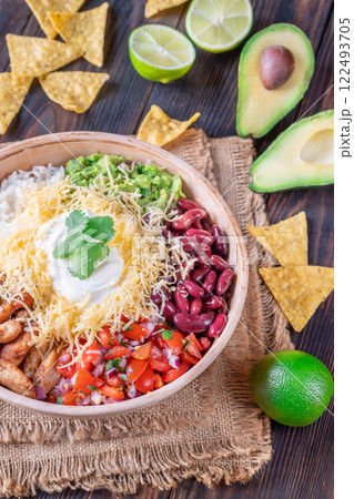 Large Burrito Bowl: Chicken, Rice, Beans, Guacamole, and More 122493705