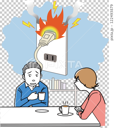 A couple worried that a short circuit in the outlet could cause a fire 122493879