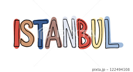 Colorful and artistic typography spelling Istanbul. Perfect for travel, modern, or cultural illustration themes Colorful and artistic typography spelling Istanbul. Perfect for travel, modern, or cultural illustration themes 122494108