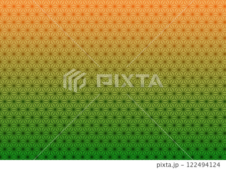 和柄の麻の葉柄の背景　黄から緑へ 122494124