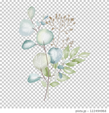 Hand-drawn watercolor illustration of elegant eucalyptus branches with lush, aromatic leaves. Perfect for wedding invitations, botanical prints, minimalist home decor, romantic greeting cards. Hand-drawn watercolor illustration of elegant eucalyptus branches with lush, aromatic leaves. Perfect for wedding invitations, botanical prints, minimalist home decor, romantic greeting cards. 122494968