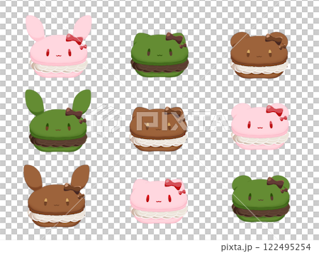 Cute macaron illustration set of rabbit, cat and bear Cute macaron illustration set of rabbit, cat and bear 122495254