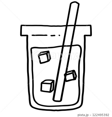Ice water cup takeaway outline doodle cartoon drawing Ice water cup takeaway outline doodle cartoon drawing 122495392