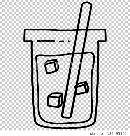 Ice water cup takeaway outline doodle cartoon drawing Ice water cup takeaway outline doodle cartoon drawing 122495392