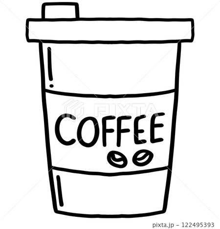 Coffee cup takeaway outline doodle cartoon drawing 122495393
