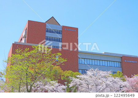 愛知県名古屋市、名古屋学院大学と満開の桜の風景 122495649