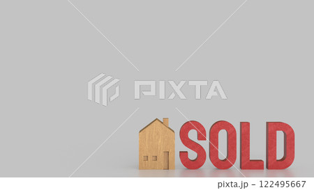 The Toy wood house and red sold text for Property or real estate concept 3d Rendering. The Toy wood house and red sold text for Property or real estate concept 3d Rendering. 122495667