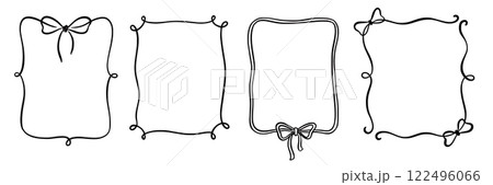 Bow frame ribbon border vintage hand drawn set. Hand drawn doodle sketch style line bow frame decorative black vintage ornament. Elegant doodle holiday, wedding ribbon border. Vector Bow frame ribbon border vintage hand drawn set. Hand drawn doodle sketch style line bow frame decorative black vintage ornament. Elegant doodle holiday, wedding ribbon border. Vector 122496066
