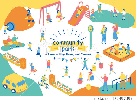 地域の公園で楽しむ人達 122497395