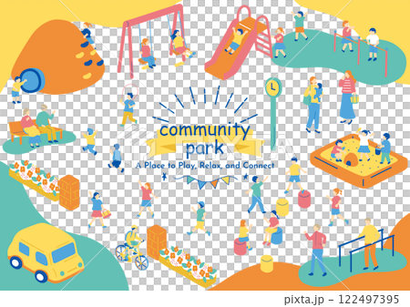 地域の公園で楽しむ人達 122497395
