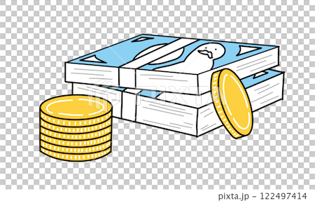 Illustration of money, bills and coins Illustration of money, bills and coins 122497414