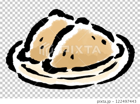 Triangular inari on a plate - hand-drawn illustration with brush strokes 122497443