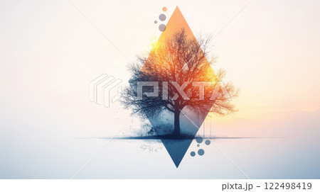 geometric illustration of tree with diamond shape and soft colors 122498419