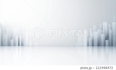 Minimalist city skyline in black and white with reflective surface 122498472