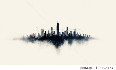 black and white line art of city skyline with tall buildings and clouds black and white line art of city skyline with tall buildings and clouds 122498473