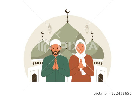 Illustration of ramadan mubarak greeting with people character 122498650