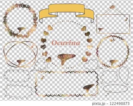 Set of hand-drawn ocarina frames and speech bubbles 122498873