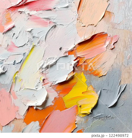 抽象油絵正方形バナー。グレー・ピンク・黄色・白の立体的な背景。AI生成画像 122498972