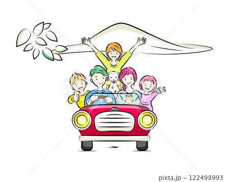 車でドライブするファミリー,ペットの犬と猫も一緒｜家族シリーズ 122498993