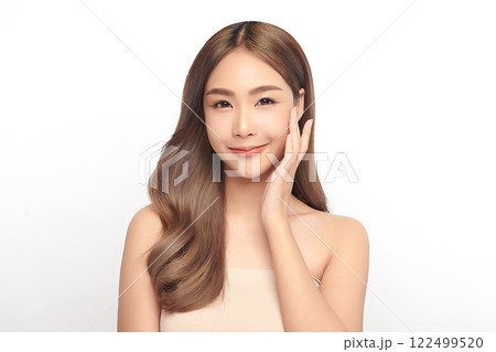 Beautiful young asian woman with clean fresh skin on white background, Face care, Facial treatment, Cosmetology, beauty and spa, Asian women portrait. 122499520
