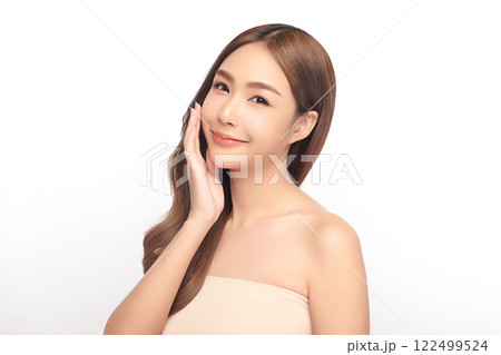 Beautiful young asian woman with clean fresh skin on white background, Face care, Facial treatment, Cosmetology, beauty and spa, Asian women portrait. 122499524