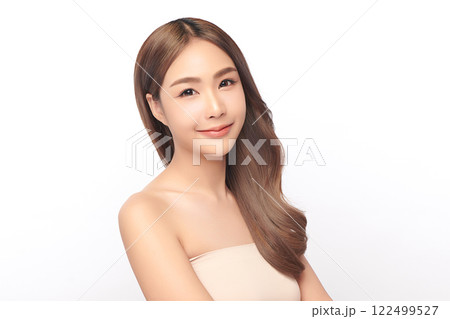 Beautiful young asian woman with clean fresh skin on white background, Face care, Facial treatment, Cosmetology, beauty and spa, Asian women portrait. 122499527