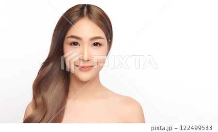 Beautiful young asian woman with clean fresh skin on white background, Face care, Facial treatment, Cosmetology, beauty and spa, Asian women portrait. 122499533