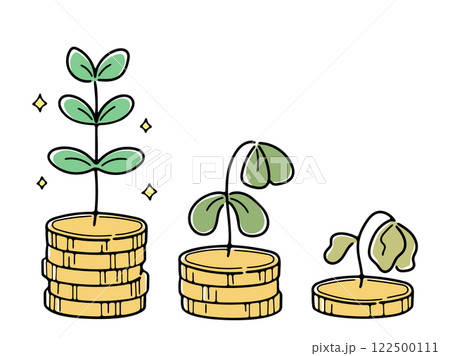 お金が減っていくイメージを植物で表現したイラスト(カラー1) 122500111