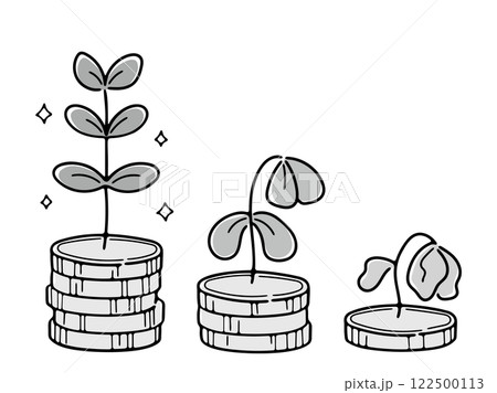 お金が減っていくイメージを植物で表現したイラスト(グレースケール) お金が減っていくイメージを植物で表現したイラスト(グレースケール) 122500113