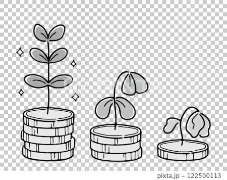 お金が減っていくイメージを植物で表現したイラスト(グレースケール) お金が減っていくイメージを植物で表現したイラスト(グレースケール) 122500113