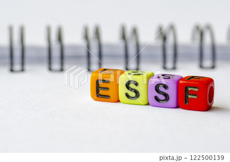 ESSF text on colorful plastic alphabet representing Environmental, Social, Safeguards and framework ESSF text on colorful plastic alphabet representing Environmental, Social, Safeguards and framework 122500139