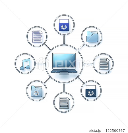 パソコンといろいろなデータのイメージ素材 パソコンといろいろなデータのイメージ素材 122500367