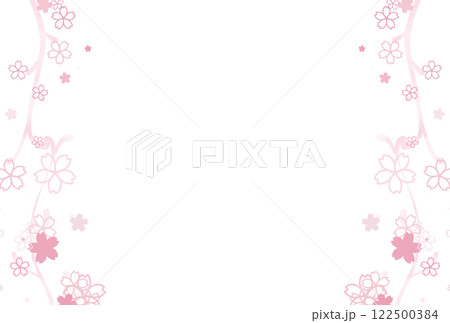 青みの薄いピンク色のかわいい桜の花と唐草のフレーム 122500384