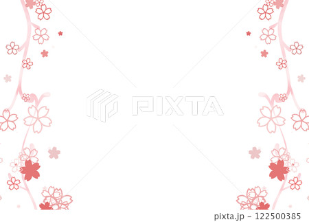 ピンク色のかわいい桜の花と唐草のフレーム 122500385