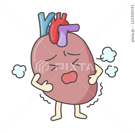 擬人化した心肥大して苦しそうな心臓のかわいいイラスト 122500741