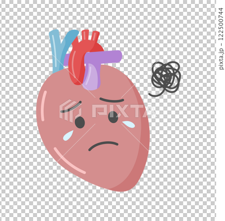 病気になり泣いている心臓のかわいい顔入りイラスト 122500744