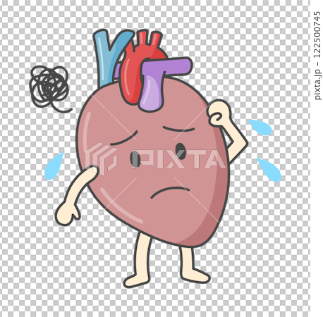 擬人化した病気になり疲れた心臓のかわいいイラスト 122500745
