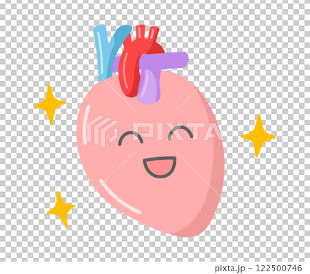 健康で元気な若い心臓のかわいい顔入りイラスト 122500746