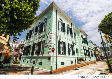 Building view of Coloane History Museum, a traditional Europe Style house at Taipa Village in Macau, China. Building view of Coloane History Museum, a traditional Europe Style house at Taipa Village in Macau, China. 122501122