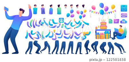 Constructor for creating a fun teen Man. Create your own character with a Set of hands and feet. Flat 2D characters N6 122501838