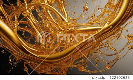 Golden synthetic motor oil lubricant additive carbohydrate molecules in vibrant abstract representation 122502628