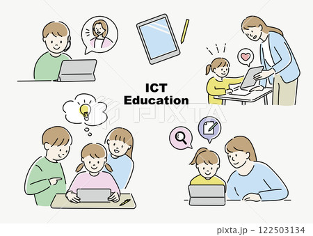 タブレットを使って楽しく勉強する様子 2(色付き) タブレットを使って楽しく勉強する様子 2(色付き) 122503134