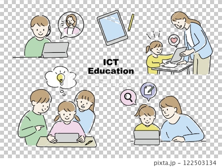 タブレットを使って楽しく勉強する様子 2(色付き) タブレットを使って楽しく勉強する様子 2(色付き) 122503134