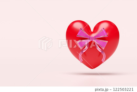 heart shaped with ribbon isolated on pink background. happy valentine's day, mother's day concept, 3d illustration render 122503221